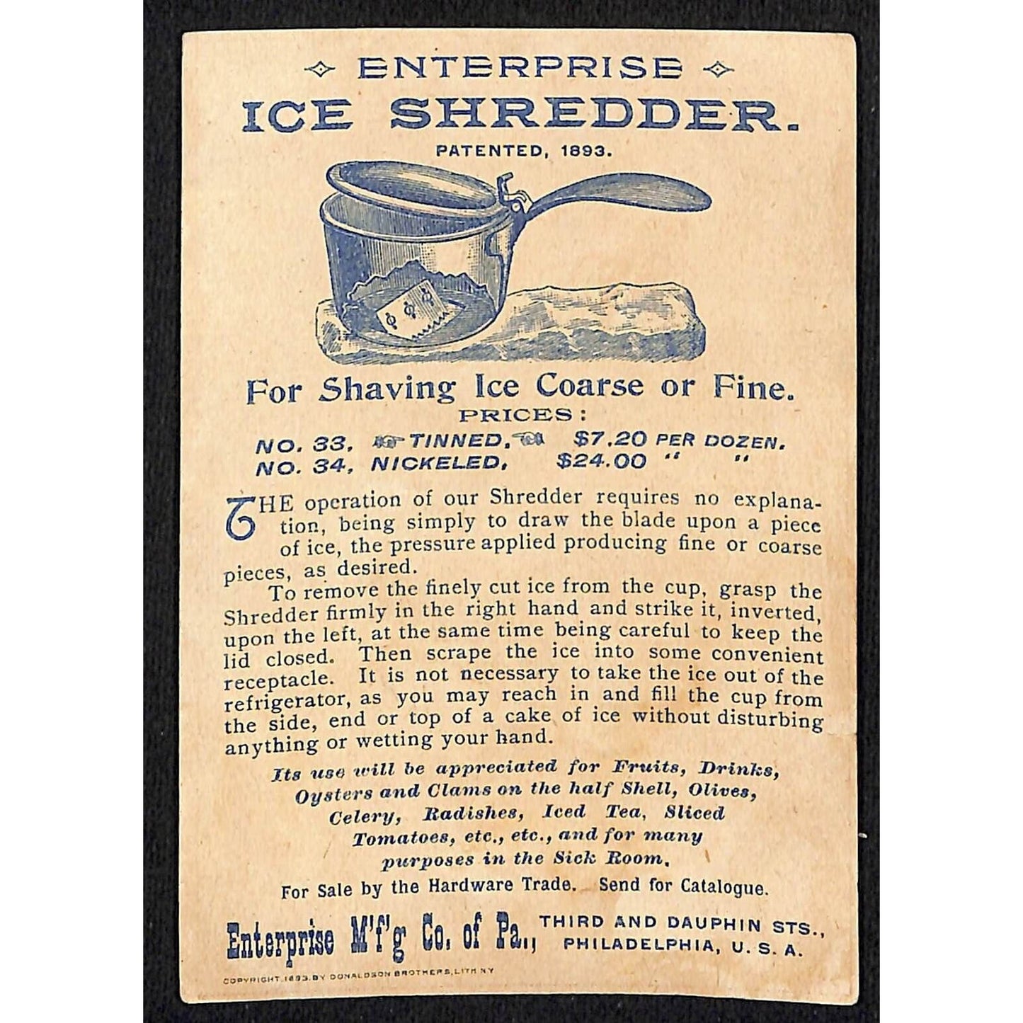 Enterprise Ice Shredder Illinois Battleship Winfield Scott Victorian Trade Card