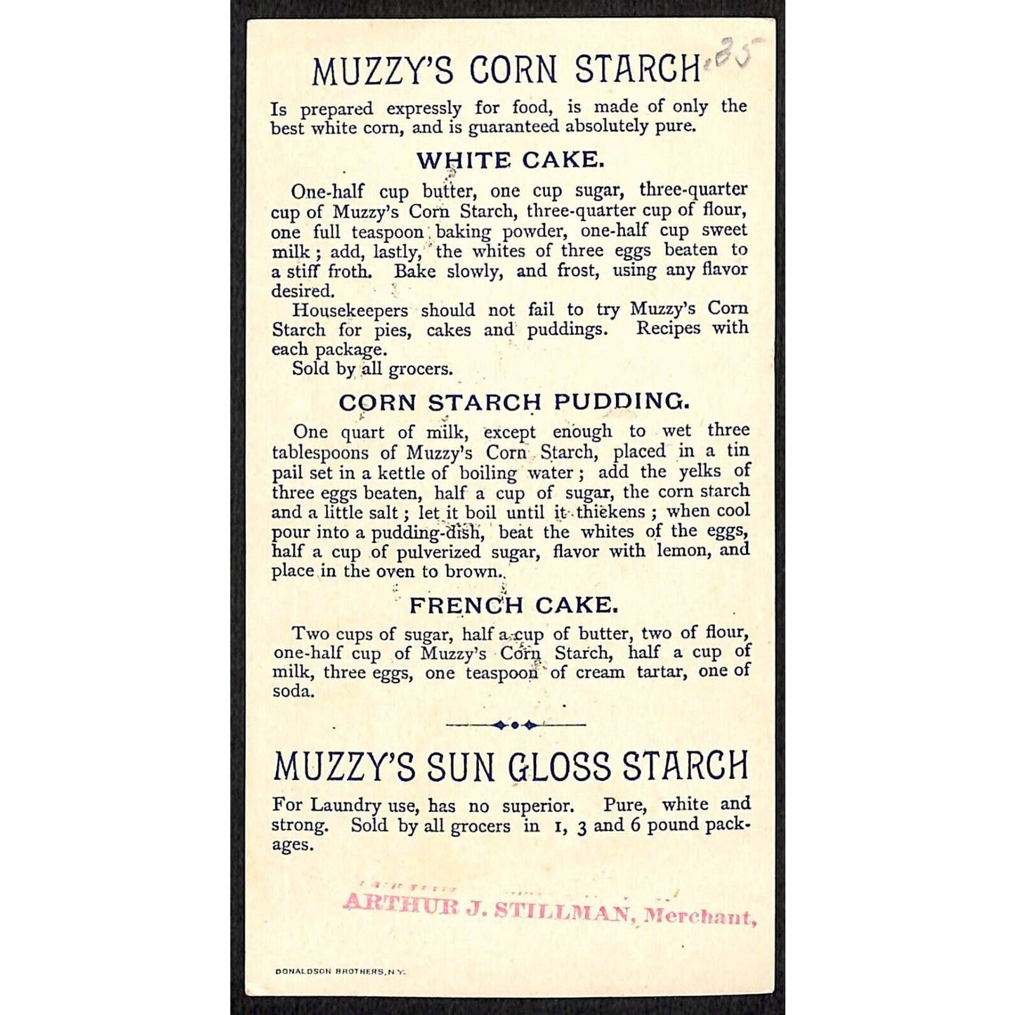 Muzzy's Corn Starch Victorian Trade Card Girl Throws Snow Balls
