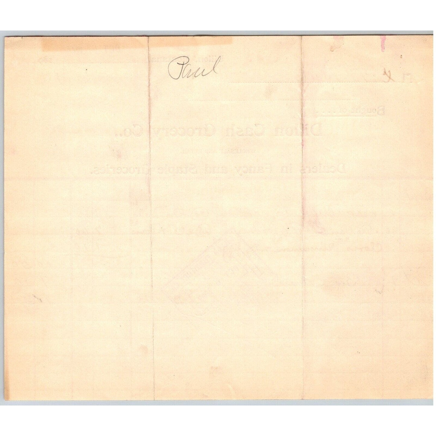 Dillon, MT Dillon Cash Grocery Co Fancy Groceries Oct 1 1899 Billhead G.T. Paul*