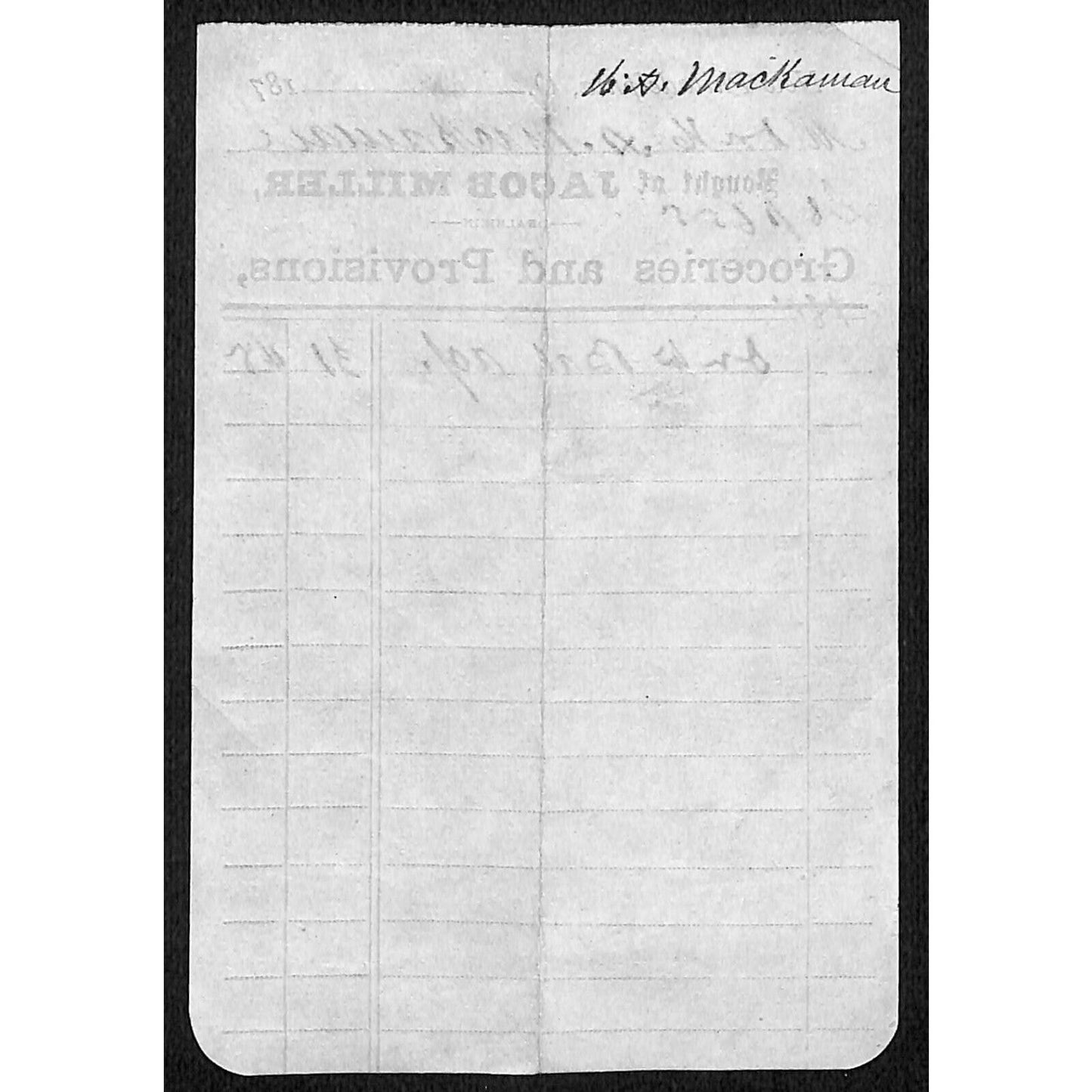 Jacob Miller Groceries Provisions New Philadelphia, OH 1870's Receipt