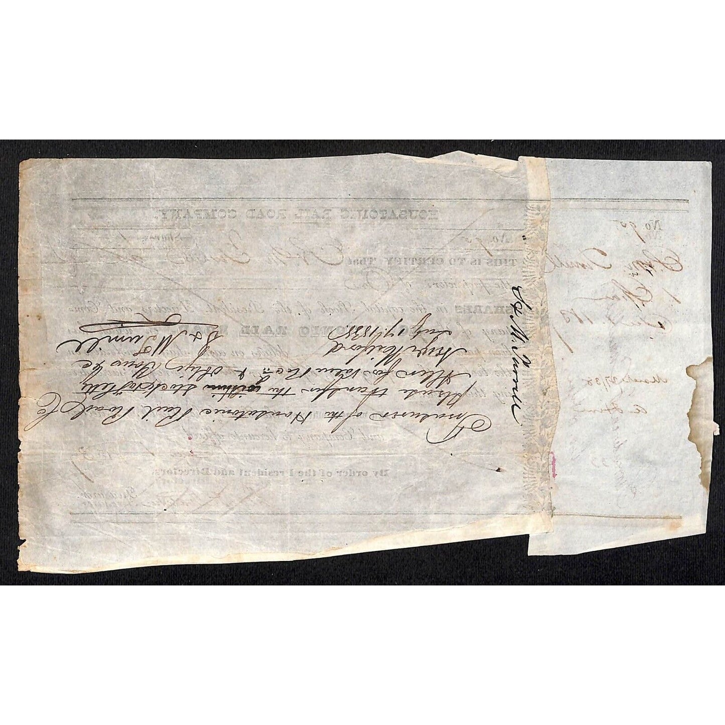 Housatonic Rail Road (CT) 1837 Stock Certificate Samuel Turrill ? #95