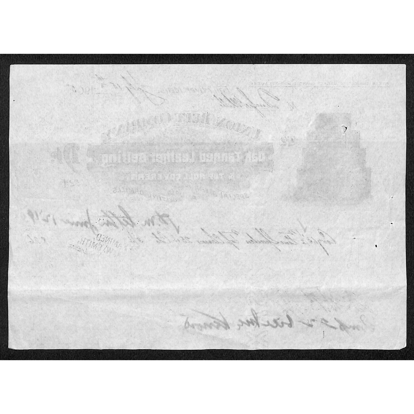 Union Belt Co. "Oak Trimmed Leather Belting" Fall River, MA 1905 Billhead