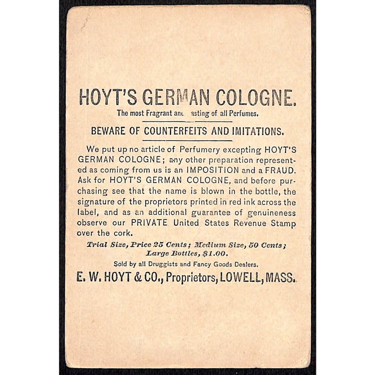 "Perfumed with Hoyt's German Cologne" Victorian Trade Card w/ Rose Face