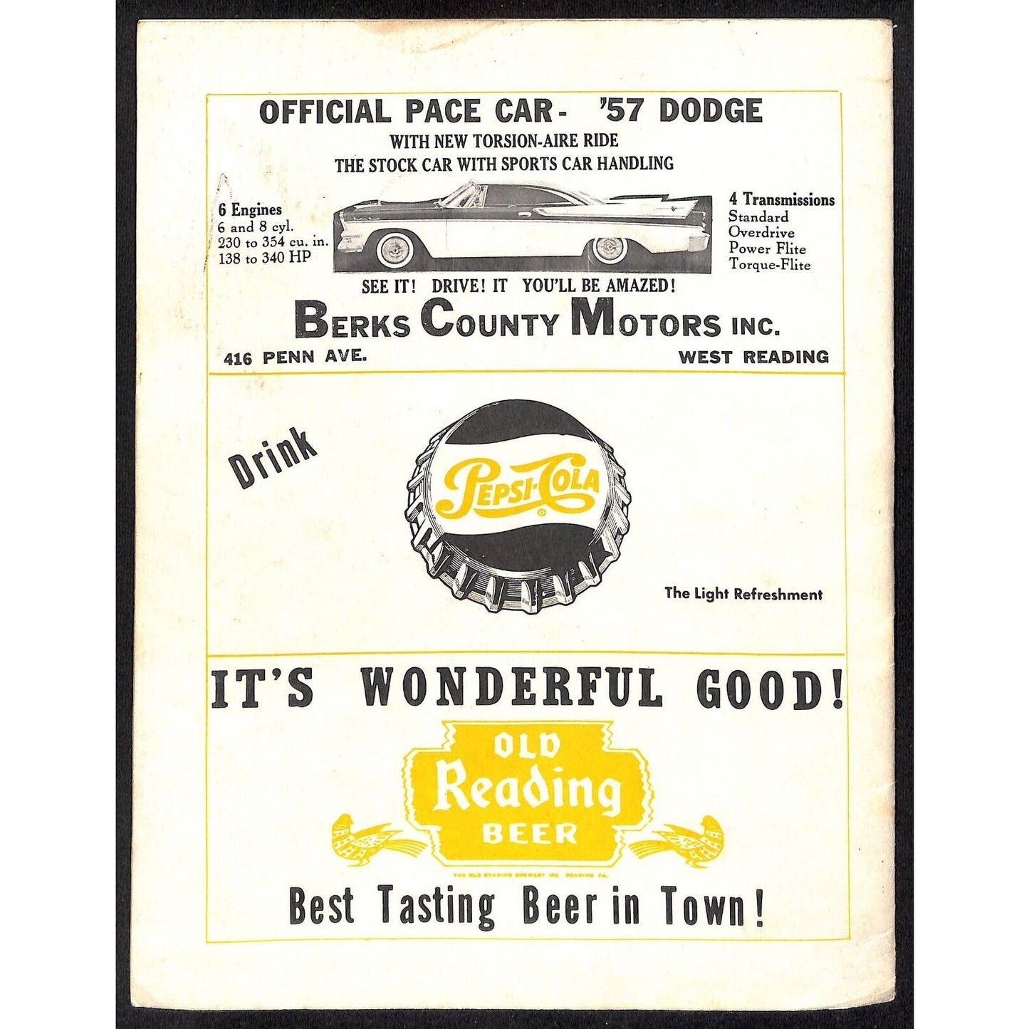 Reading Fairgrounds 1957 Mike Nazaruk Memorial Auto Race Program 12pp* Scarce