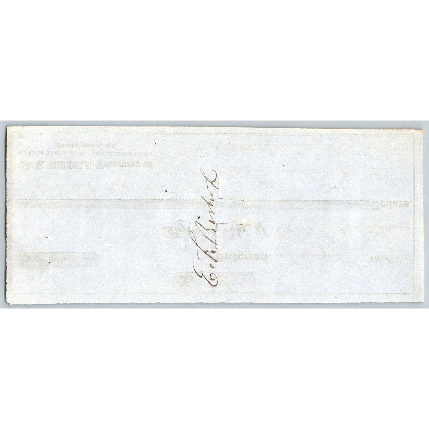 Naugatuck Railroad Co. Bridgeport Connecticut 1849 Check #267 E.F Bishop Signed