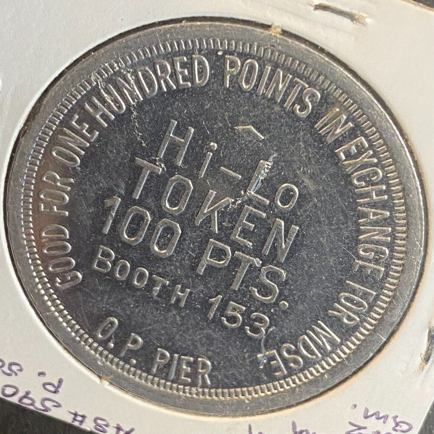 Ocean Point, CA Alum Hi-Lo 100 Points Amusement Token c1940's 38mm Scarce