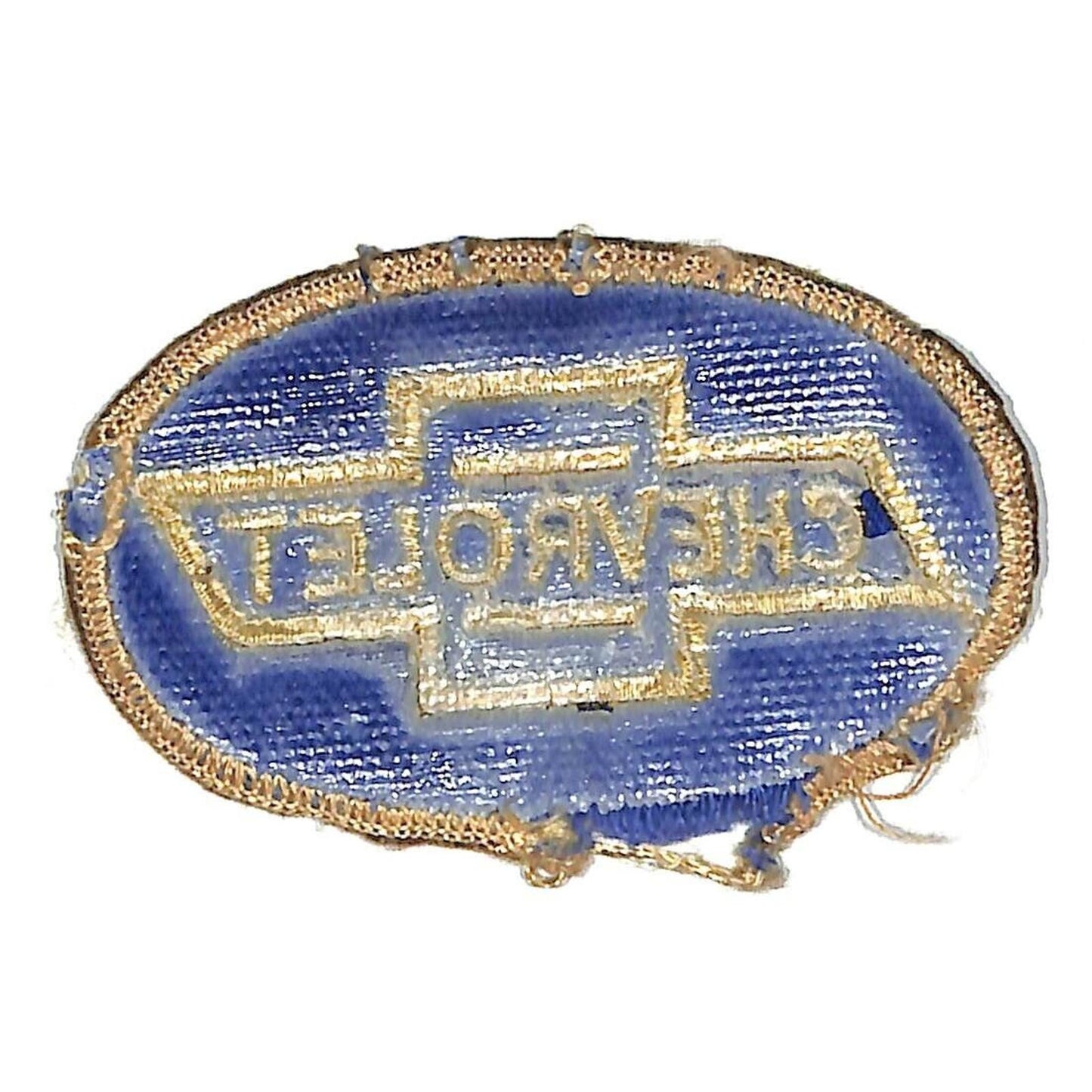 Chevrolet Blue & Gold Embroidered Patch 2" x 3" c1970's- 80's Damage