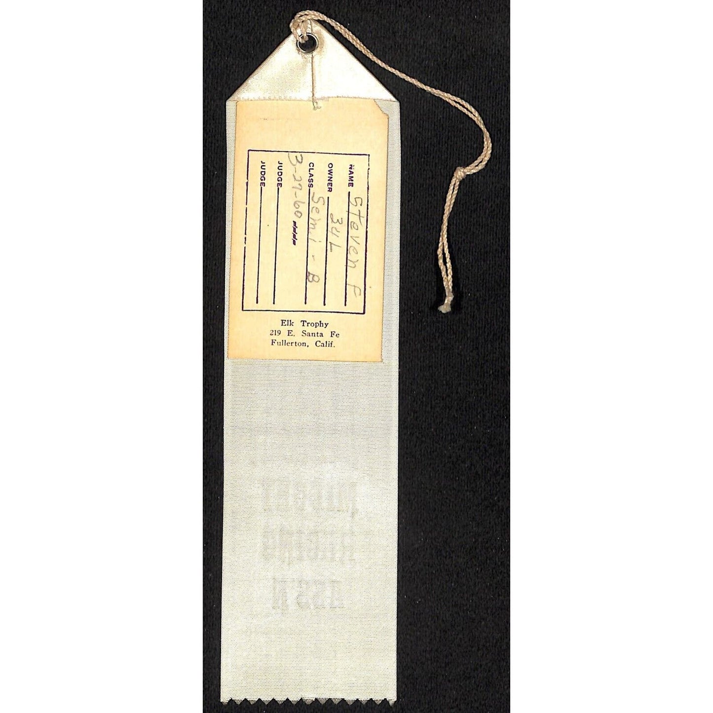 Quarter Midget Racing Ass'n El Monte 1960 Third Place Award Ribbon Scarce