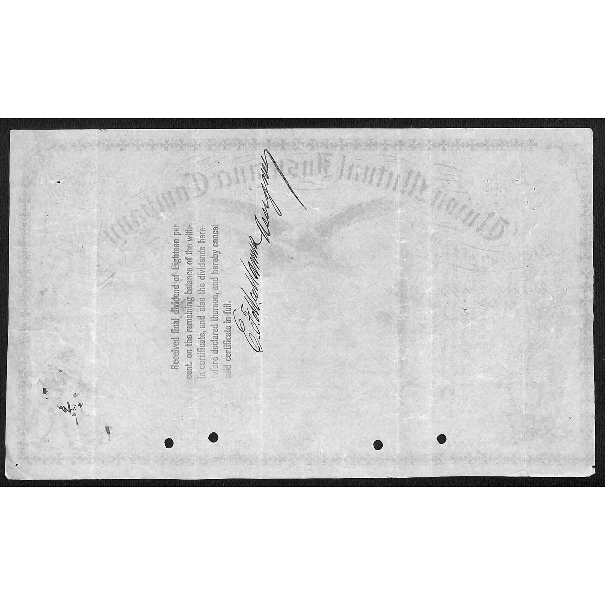 Union Mutual Insurance NY 1872 "Certificate of Profits" to A. T. Hurd ?