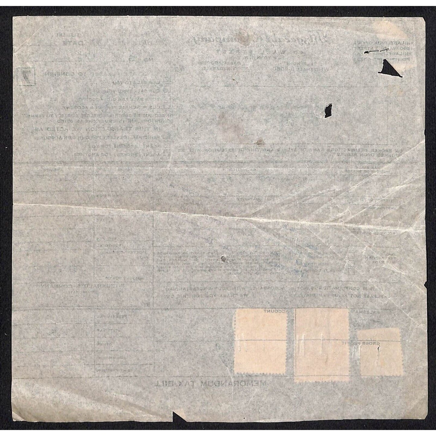Fitzgerald & Company 40 Wall Street NYC 1949 Tax Bill Memo w/ Tax Stamps