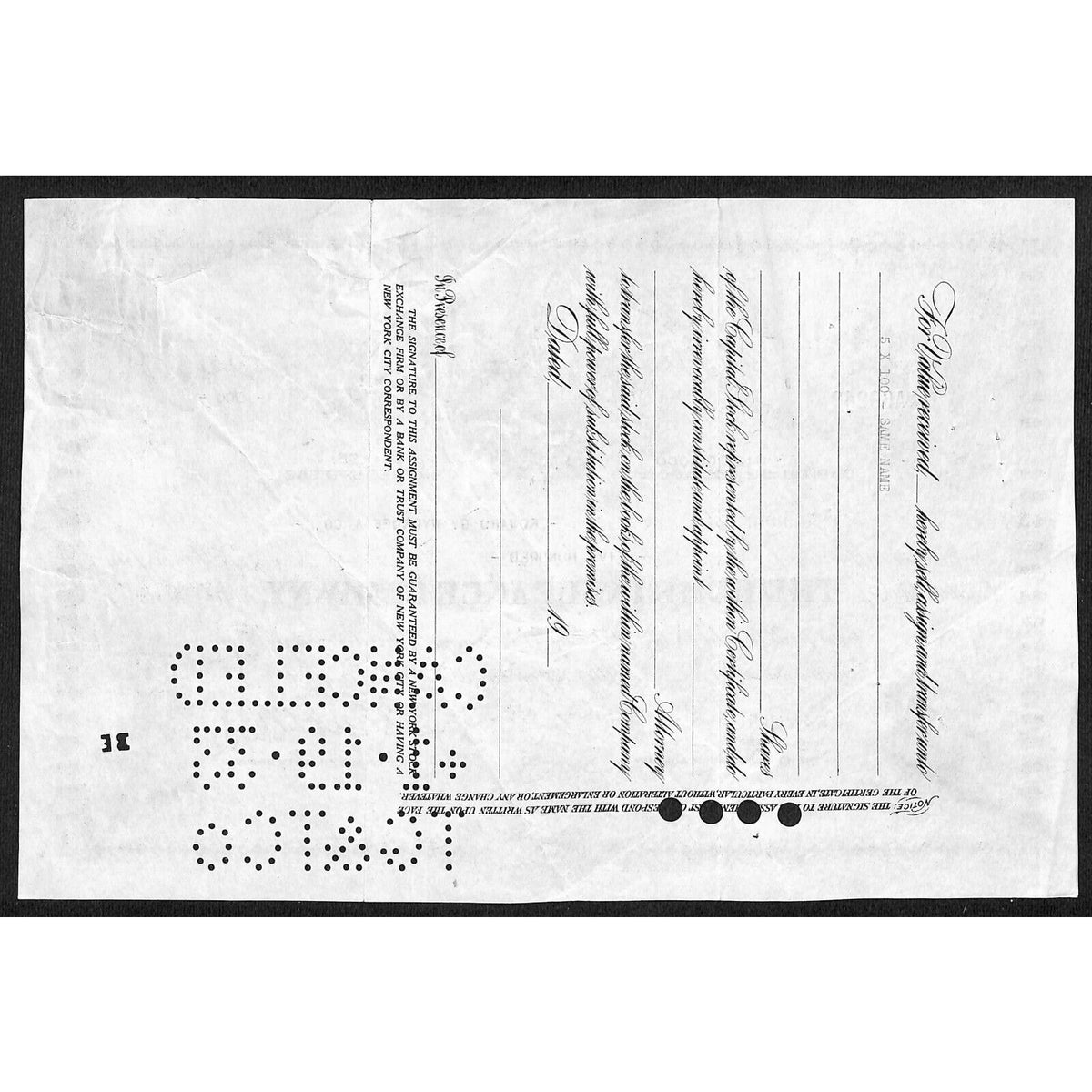 The Home Insurance Co. New York 1933 Stock Certificate to Edward G. Wyckoff & Co