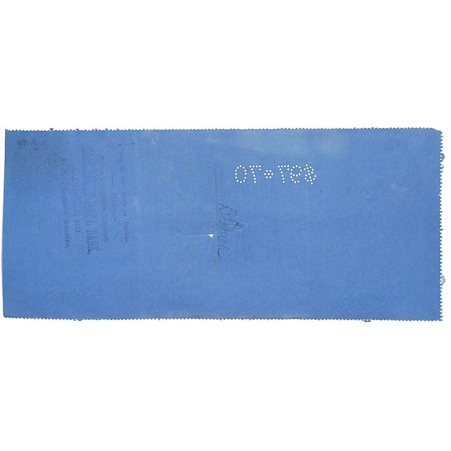 First National Bank of Havre De Grace, MD 1889 Bank Check O.R. Currier?