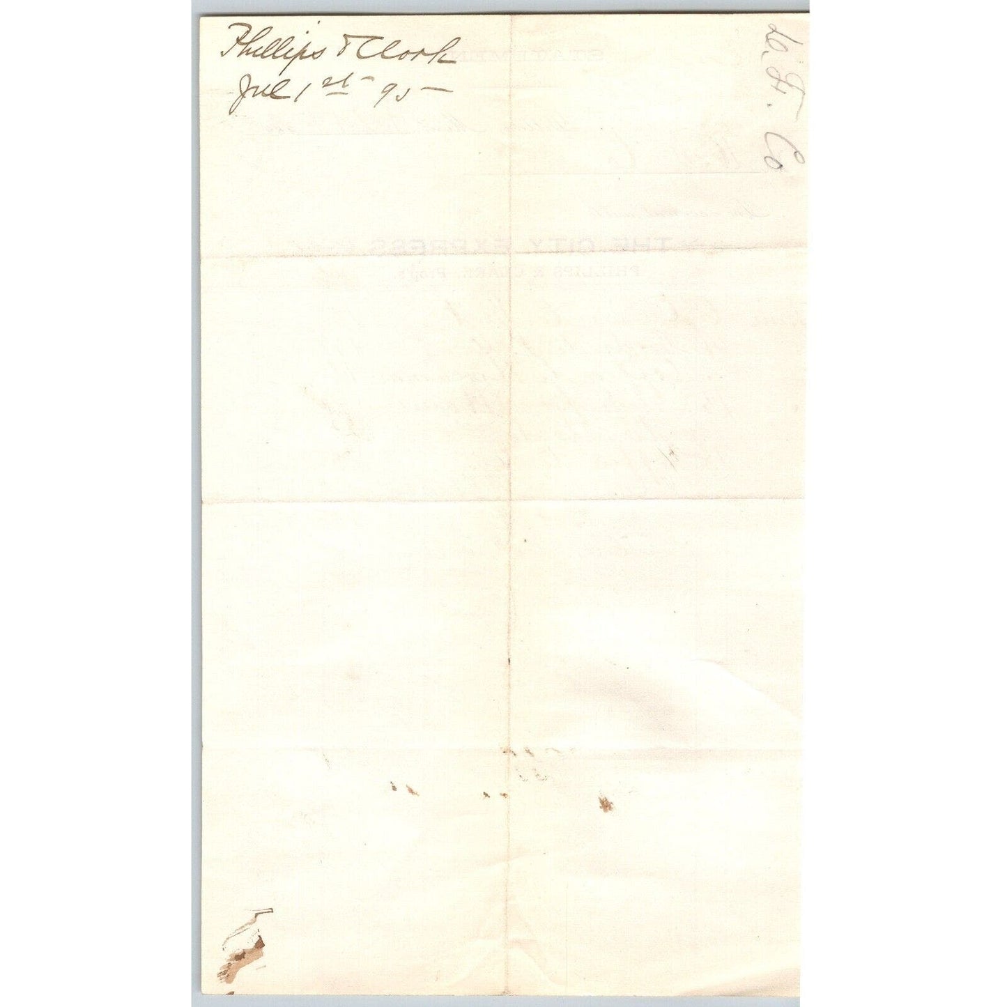 Dillon, MT The City Express Phillips & Clarke 1895 Billhead Statement