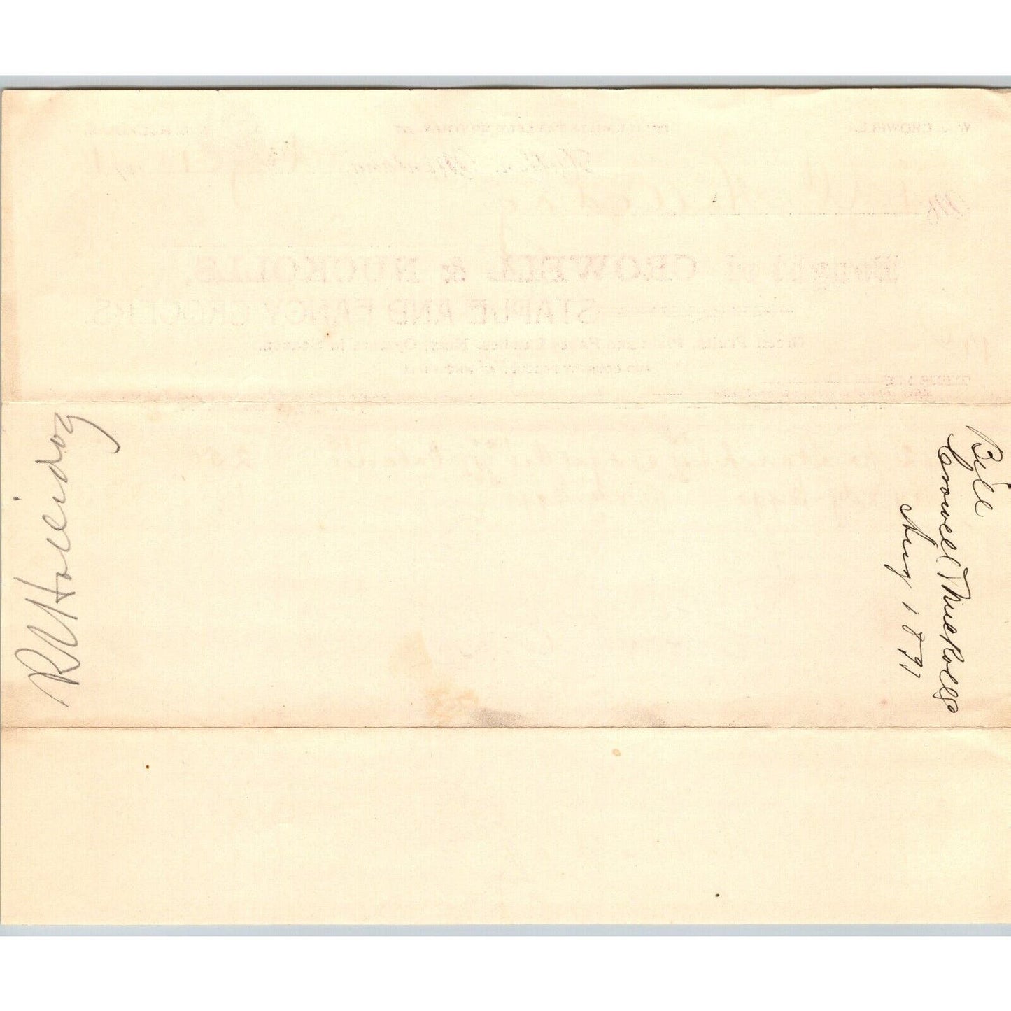 Dillon MT Crowell & Nuckolls Aug. 1891 Billhead Fancy Groceries R.C. Halliday*