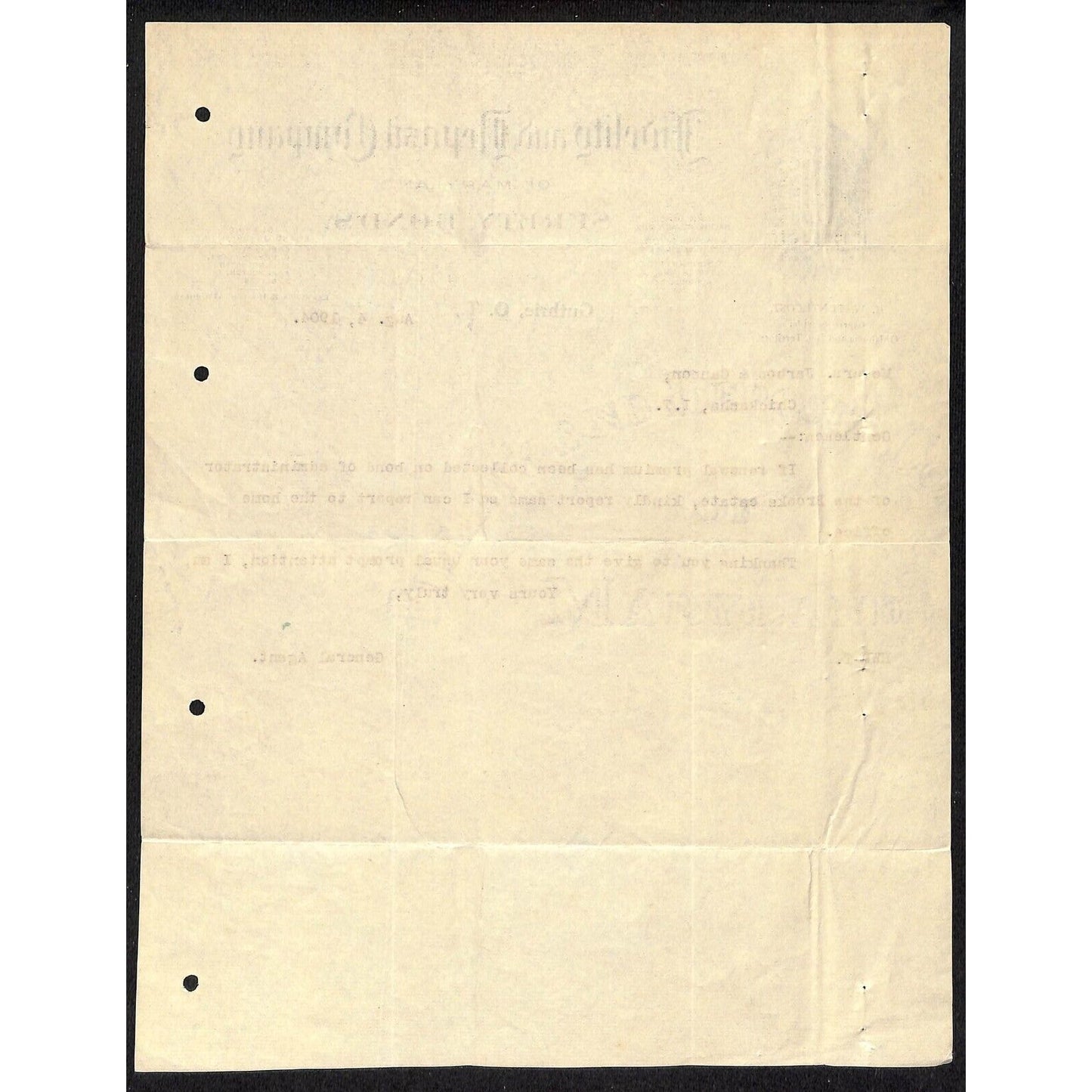 1904 Fidelity and Deposit Co of Maryland Guthrie Office Territorial Letterhead