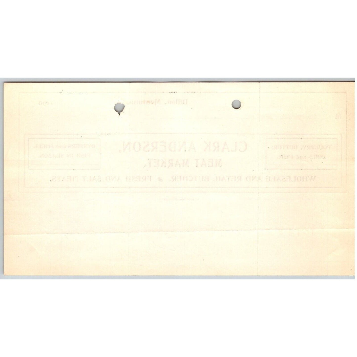 Dillon, MT Clark Anderson Meat Market Butcher Oysters 1905 Billhead G.T. Paul*