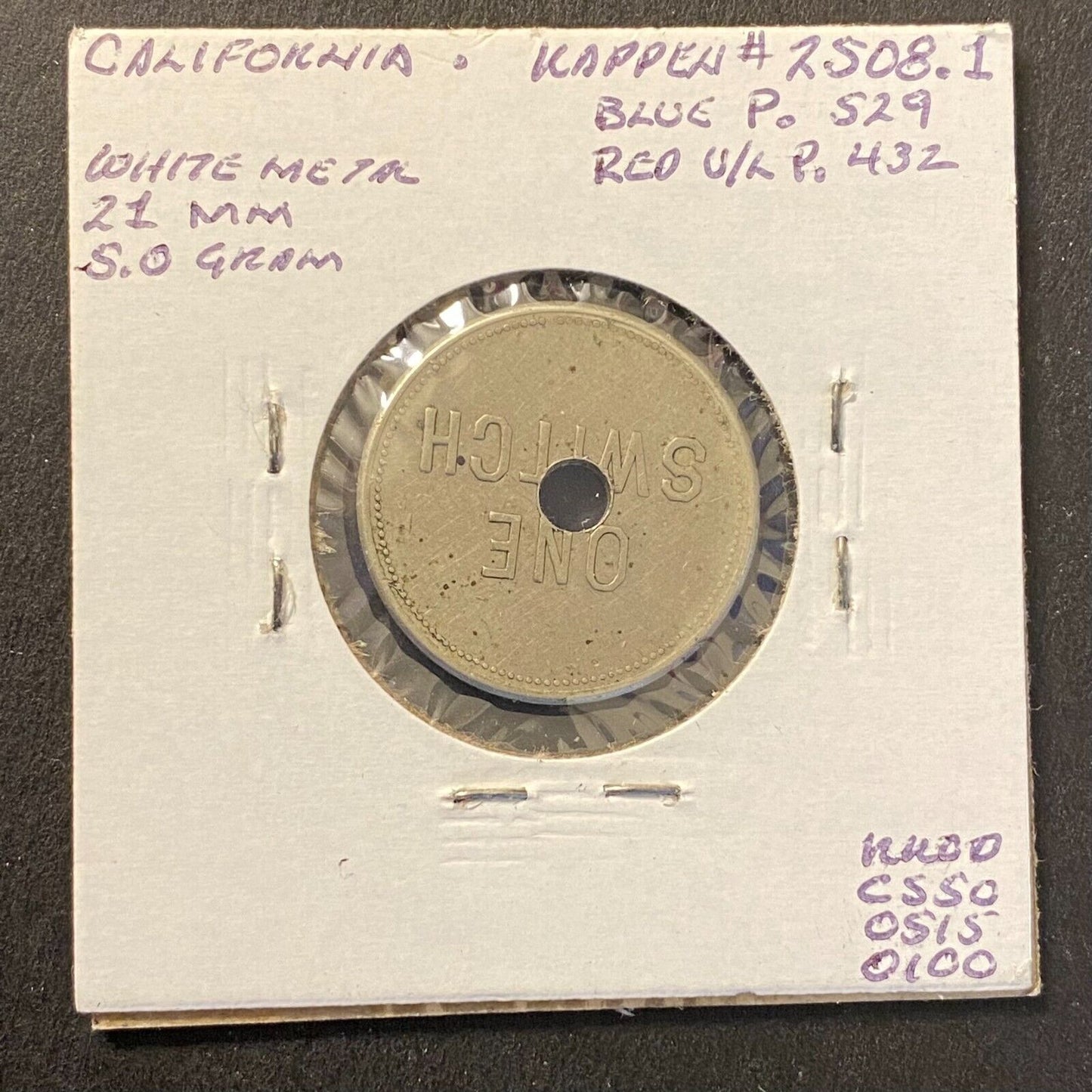 Sunset Telephone & Telegraph San Francisco, CA "One Switch" WM 21mm 5.0g Holed