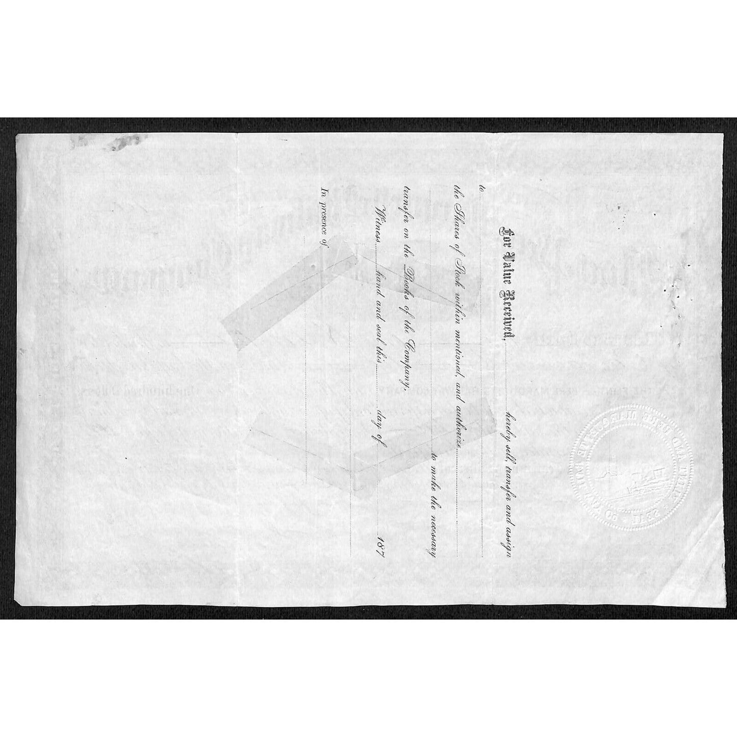 Flint & Pere Marquette Railway 1875 Stock Certificate #355 to: John Prentiss