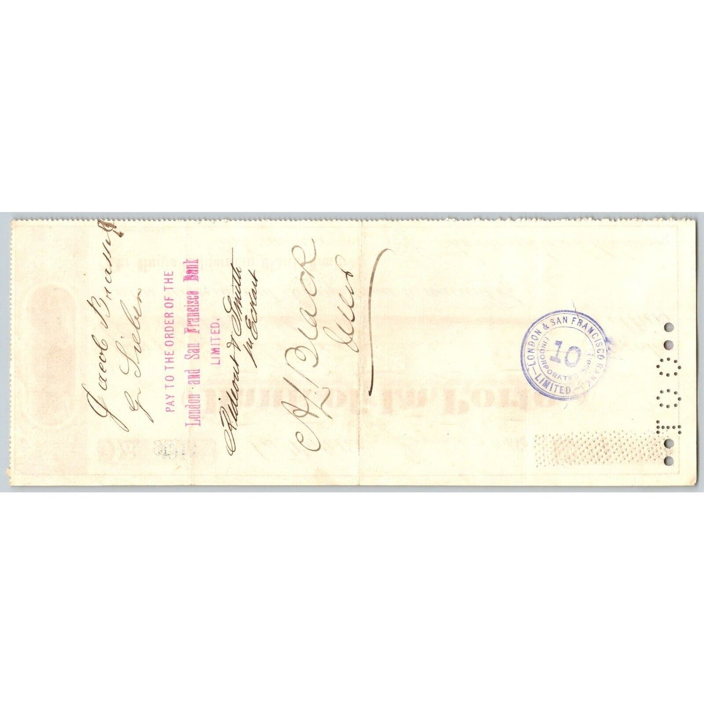 Bank of La Porte Check G. Brassel 1882 Mining Vignette RN-G1 Rev Stamp #9906