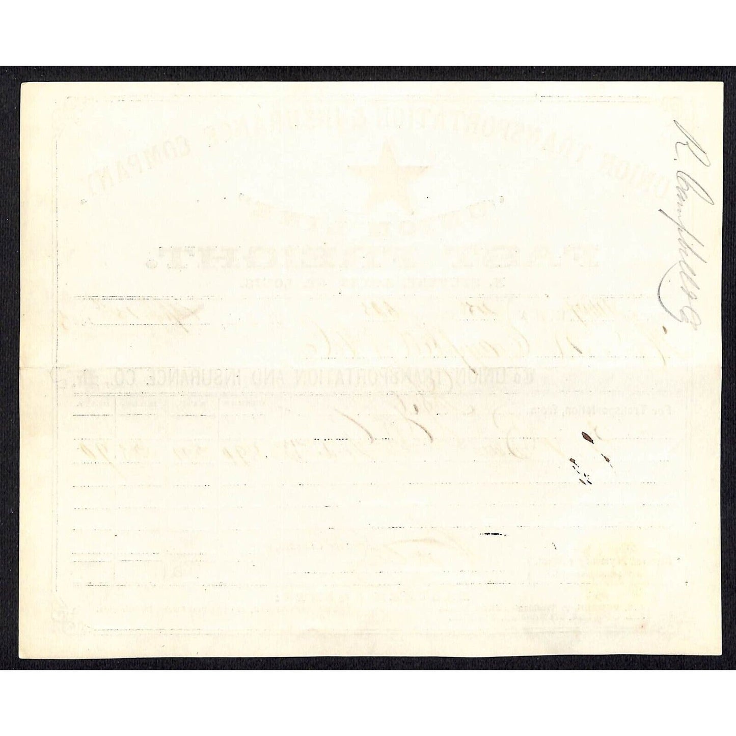 Union Transportation & Ins. Co. PRR Waybill #45 "Union Line" Fast Freight 1865