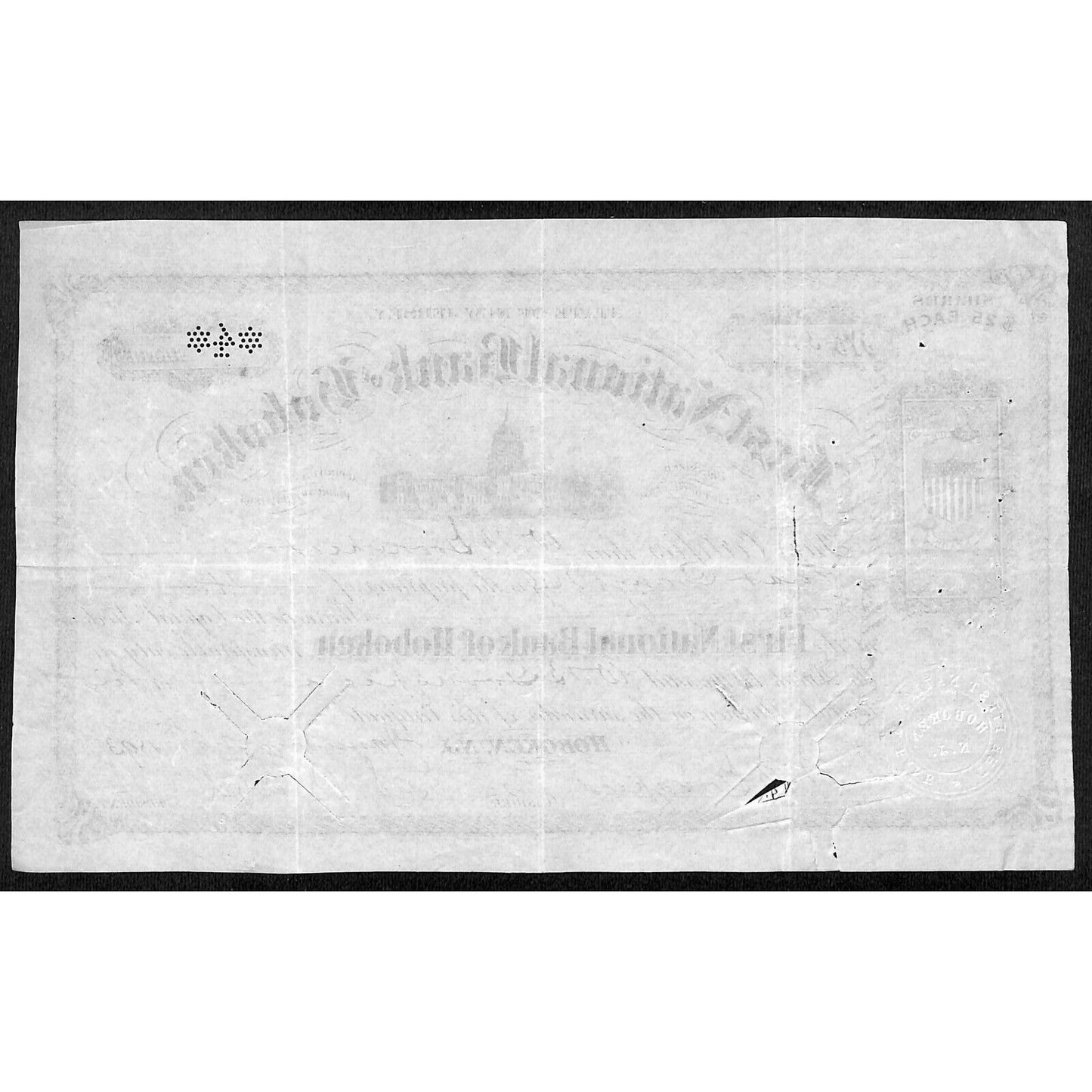First National Bank of Hoboken 1893 Stock Certificate W.B. Goodspeed (Cashier)