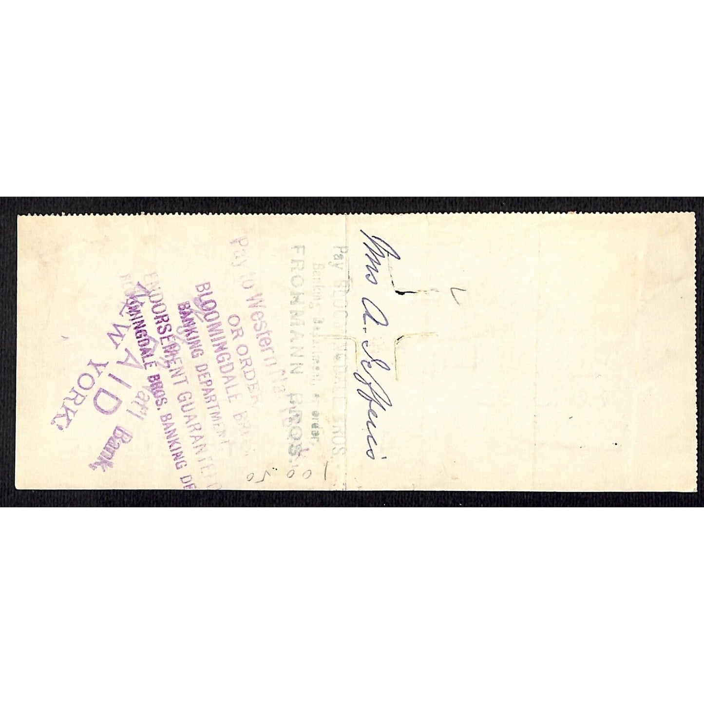 1901 Wells Fargo & Co Bank 63 Broadway NYC Check w/ Rev Stamp - A. Jefferies