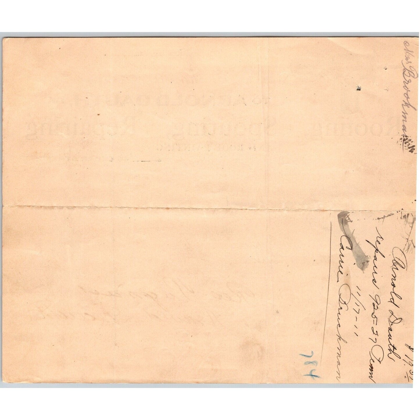Arnold Dauth Roofing Spouting Repairing Painting Reading, PA 1911 Letterhead