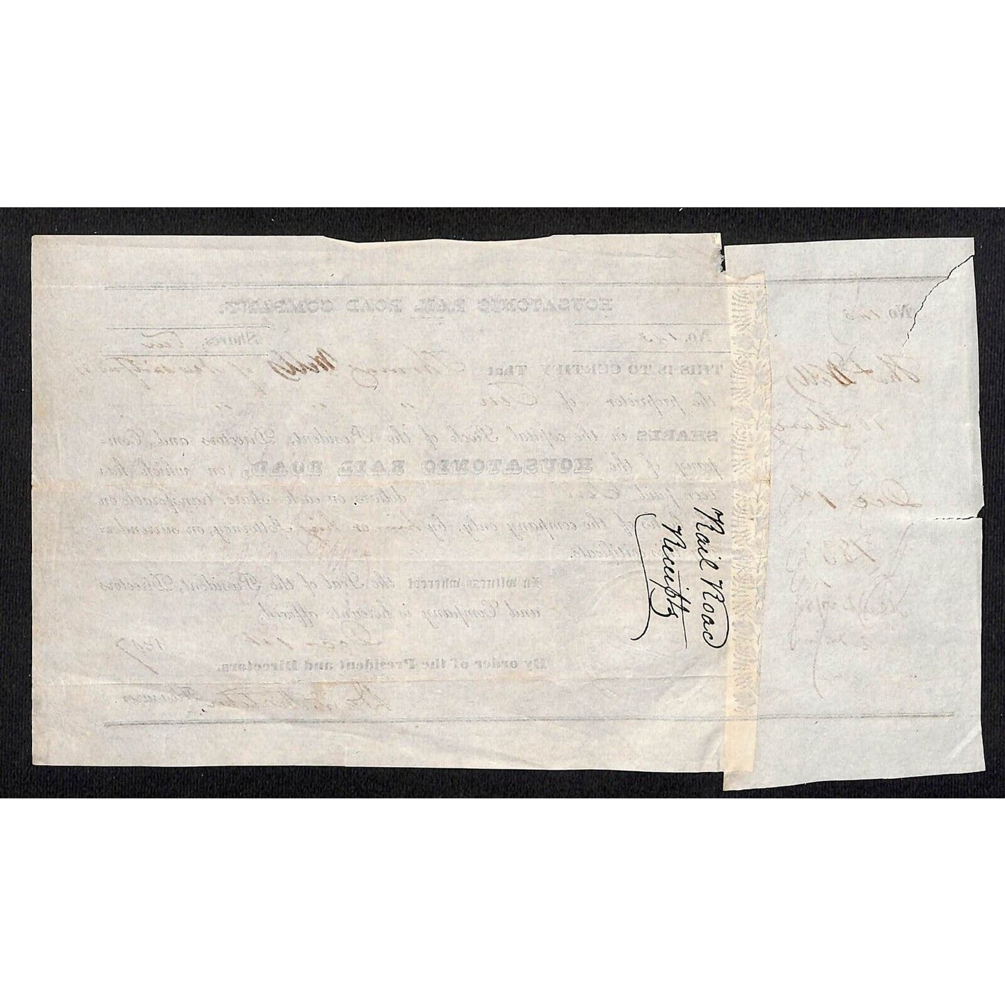 Housatonic Rail Road 1837 Stock Certificate Thomas Wells of New Milford, CT #143
