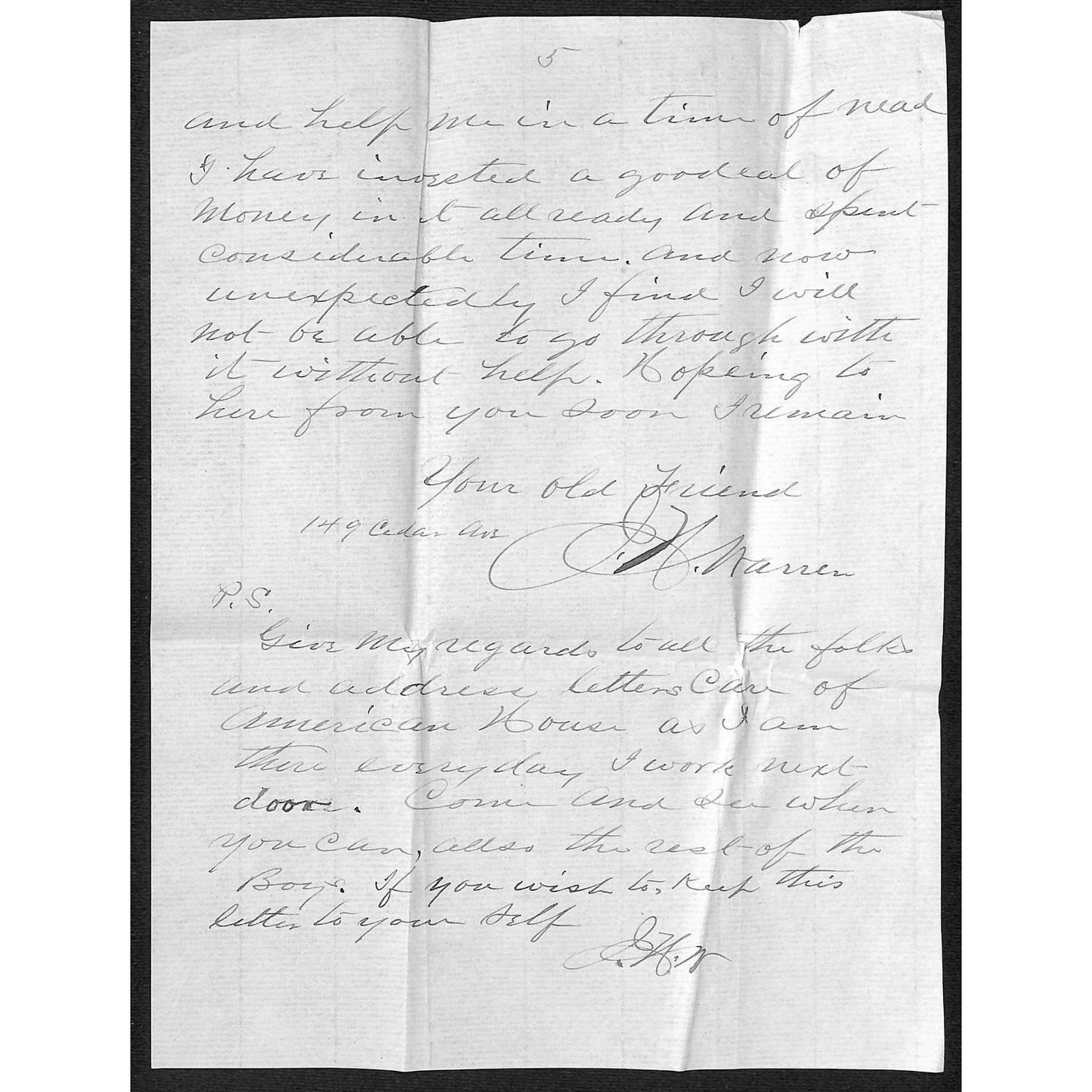 1895 5pp ALS From J.H. Warren ? Cleveland To John Rickard Wadsworth, OH VGC