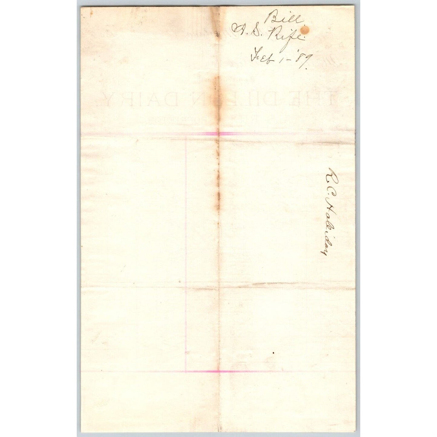 Dillon MT A.S. Rife Dillon Dairy 1889 Gallons Milk Billhead R.C. Halliday*