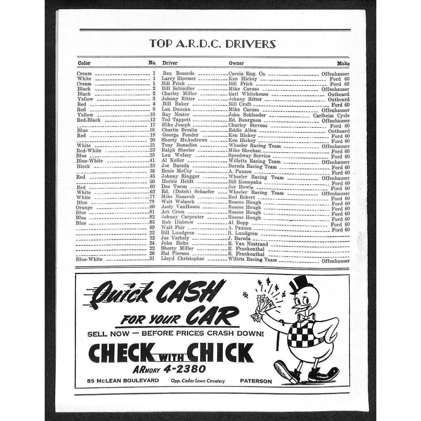 Hinchliffe Stadium Midget Auto Races 7/22 1947 Program Bob Disbrow 4pp VGC