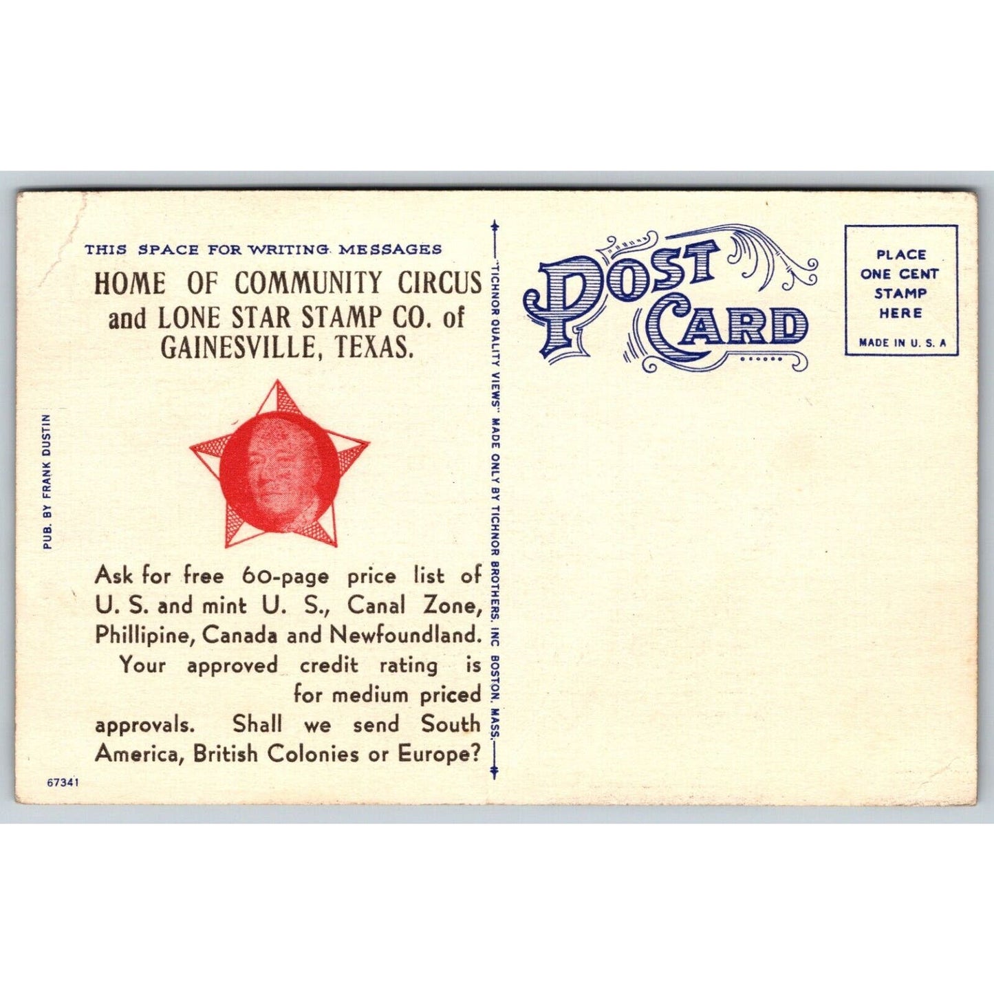 Lone Star Stamp Co. Gainesville Circus Women Linen Postcard NP c1940's-50 Scarce