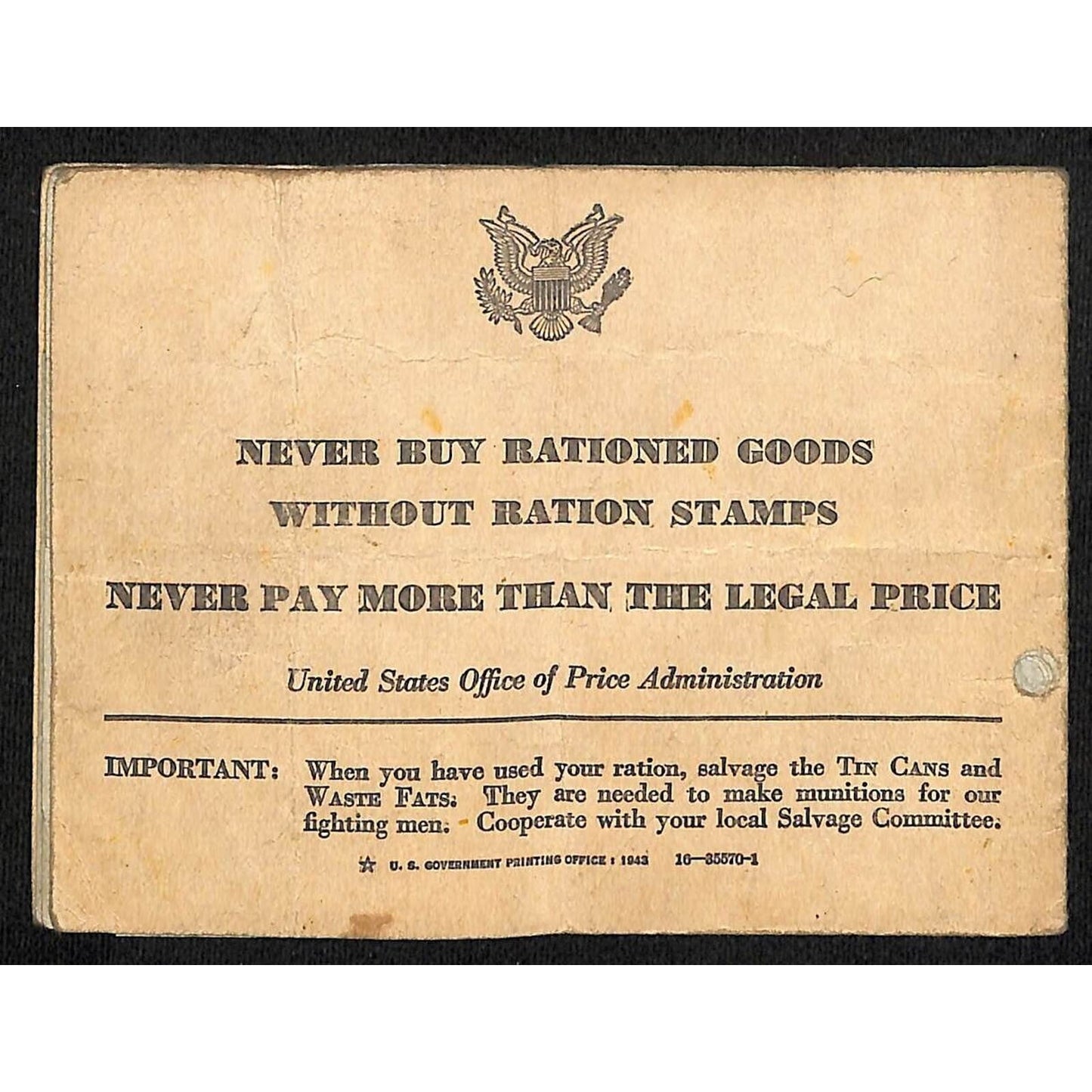 U.S. WWII War Ration Book Four Issued to a Chicago Resident c1943 #574640