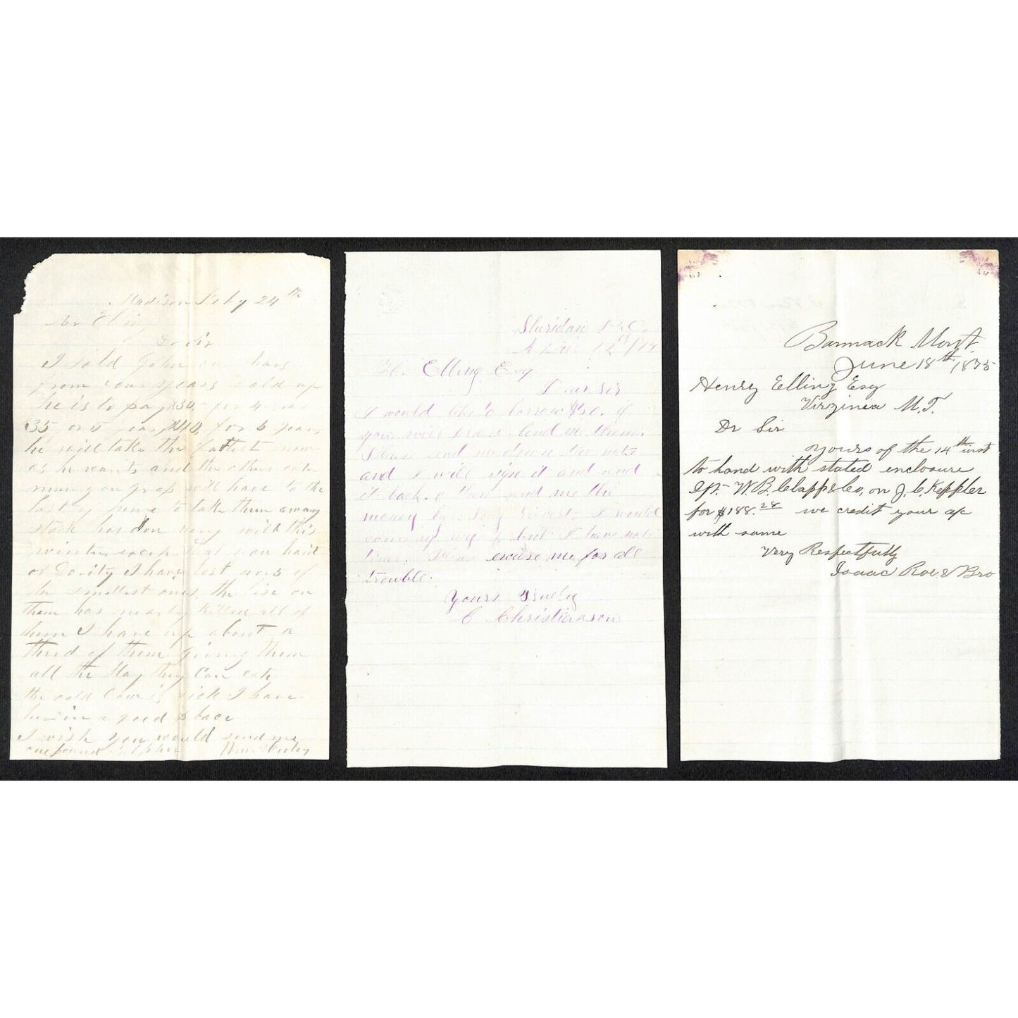 Henry Elling* Montana Group of 21 Mostly c1881 ALS & Notes to Henry Elling VGC