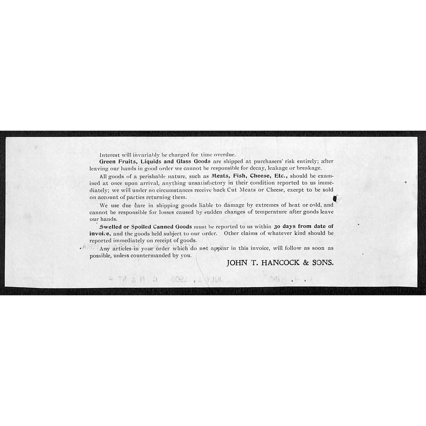 John T Hancock & Sons Dubuque Grocers Hutchinson Decorah* 7/1 1903 Cut Billhead