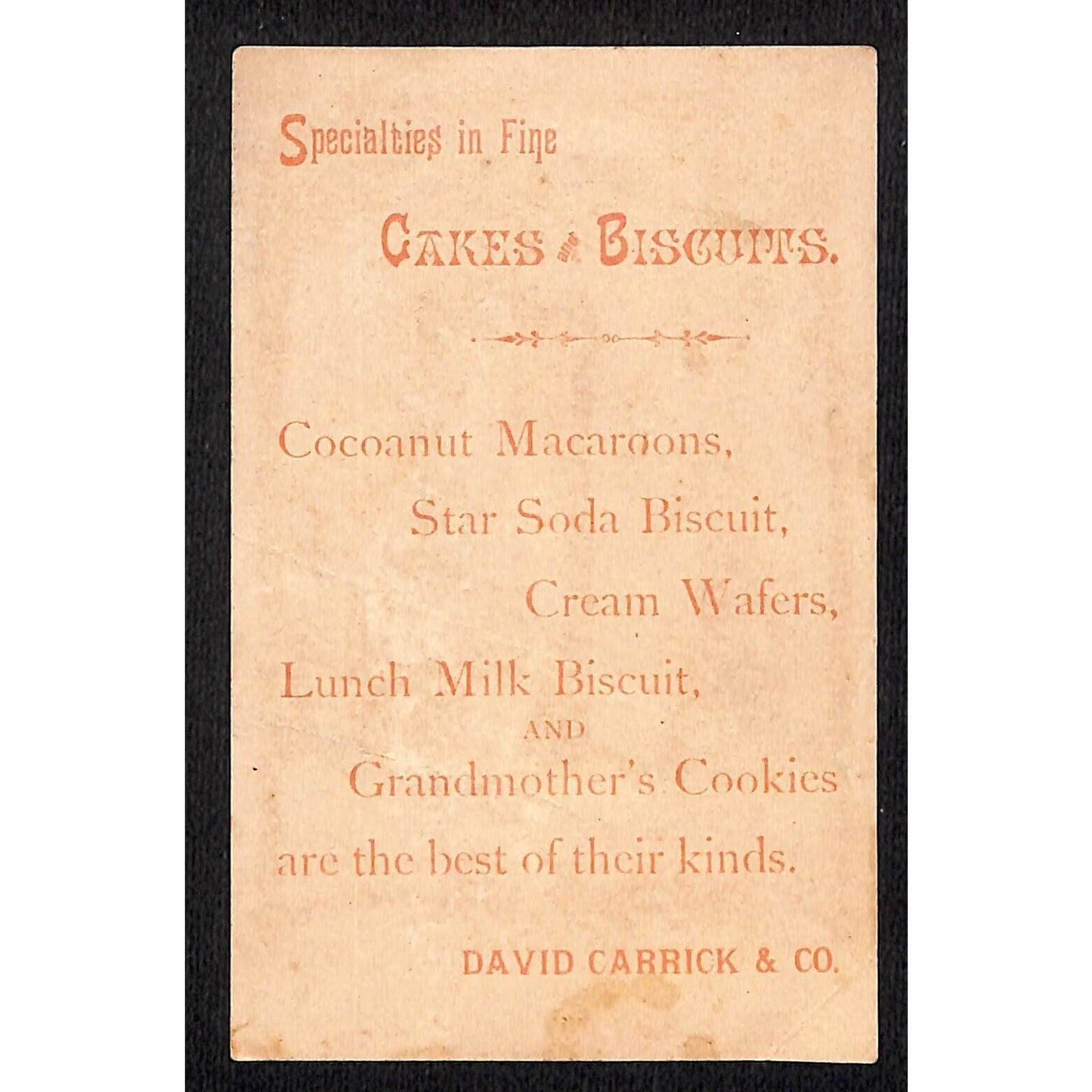 David Carrick & Co. Cakes and Biscuits Victorian Trade Card Kids Play King Queen