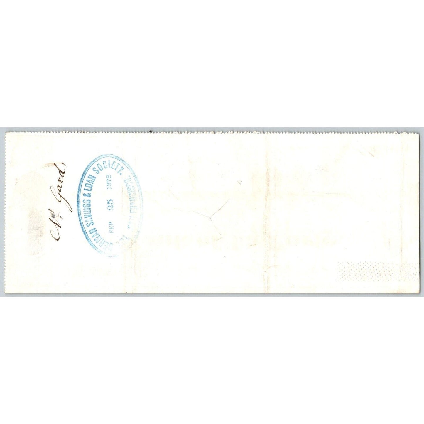 Bank of La Porte Check N. Gard 1878 Mining Vignette RN-G1 Rev Stamp 4470