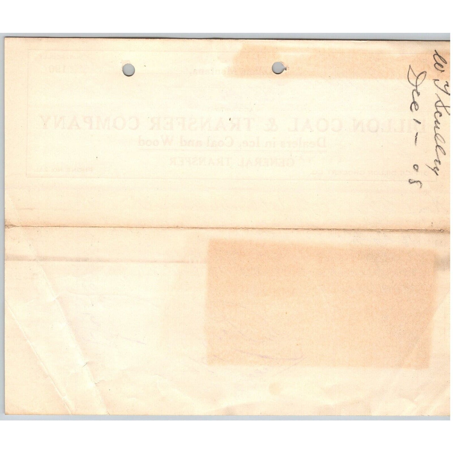 Dillon, MT Dillon Coal & Transfer Co Ice Wood 1908 Billhead G.T. Paul*