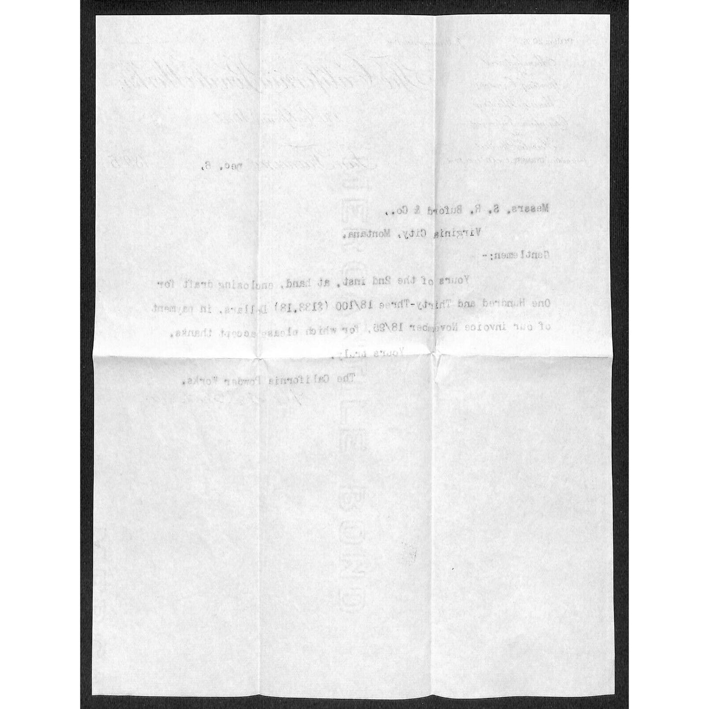 California Powder Works Hercules Dynamite 12/6 1895 Letterhead S.R. Buford*
