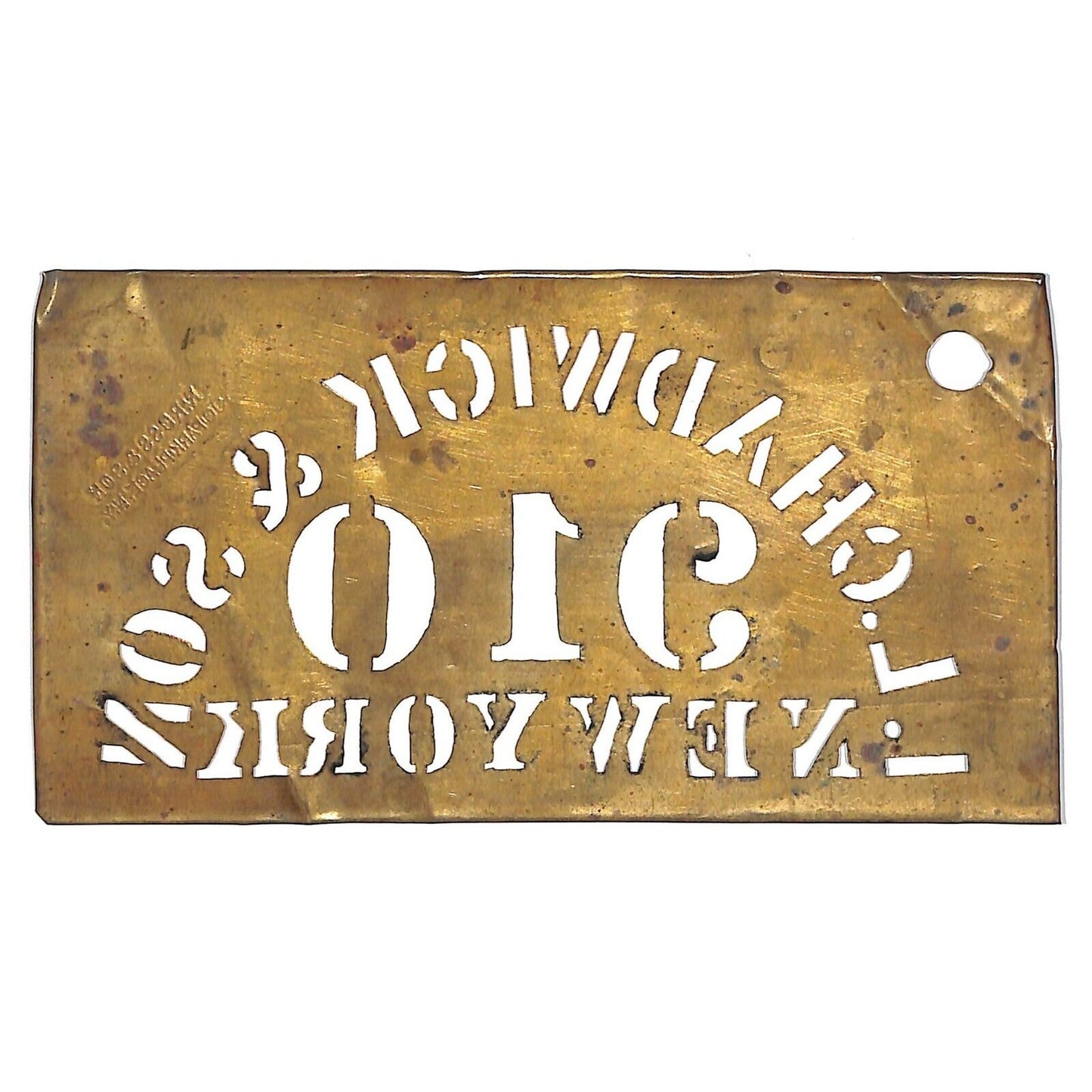 I.L. Chadwick & Son New York Brass Stencil Crate c1880's-1900 3 1/4" x 6 1/8"