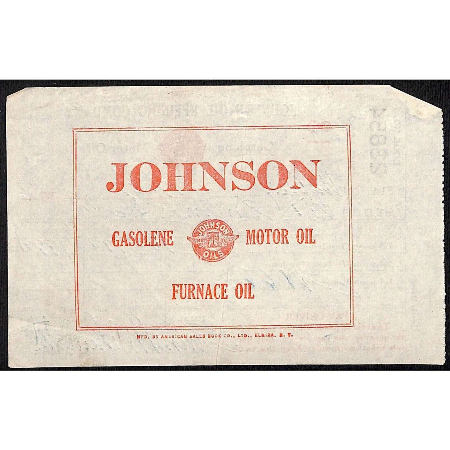 Johnson Oils Gasoline Kerosene 1926 W. H. Thompson Melvin IL #13 Station Receipt