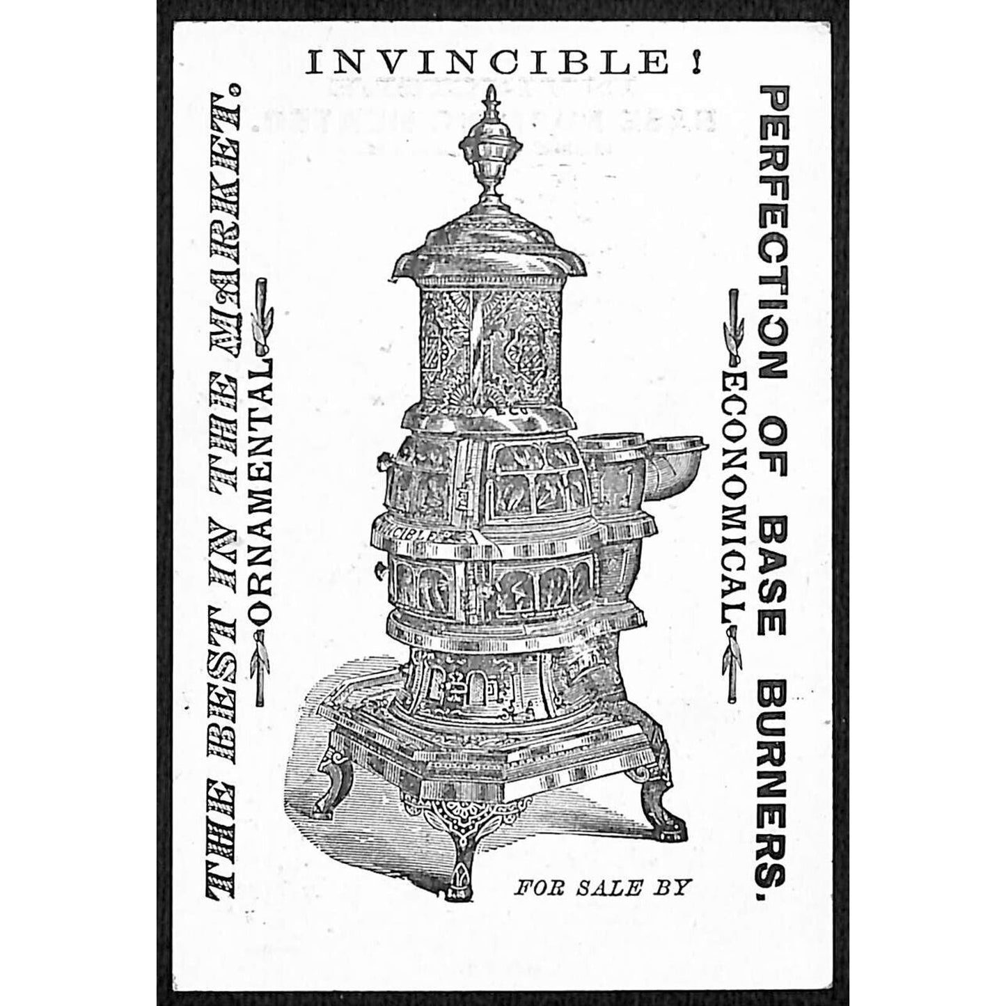Invincible Base Burning Heater Victorian Trade Card Couple Ice Skating on Pond