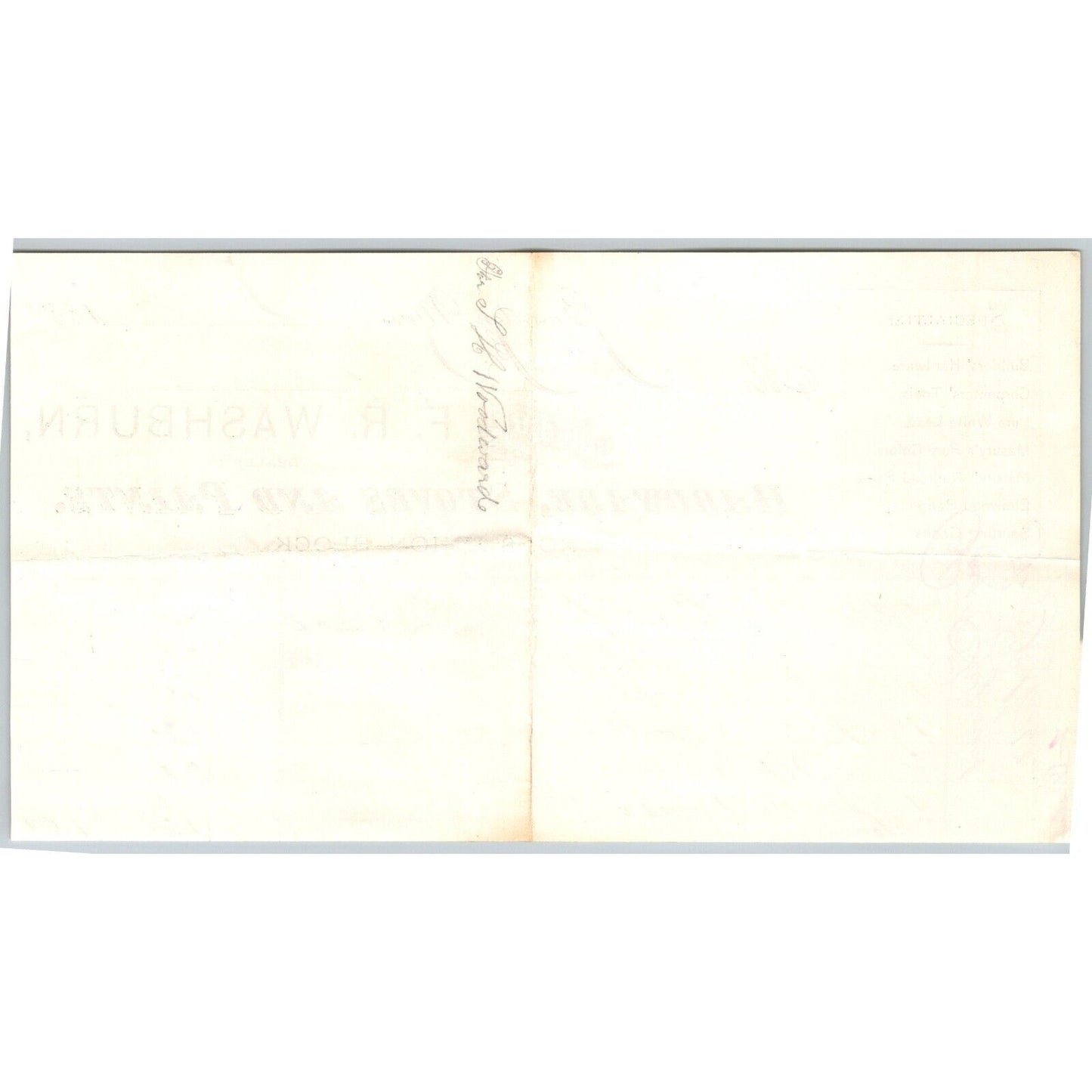 F.R. Washburn Hardware Stoves Paints Taunton, MA 1881 Billhead Scarce VGC