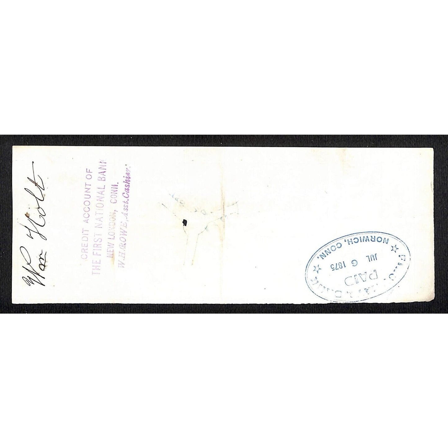 James A. Bill* 1875 Thames National Bank Lyme CT on Rev Stamp Check Stock (#17)