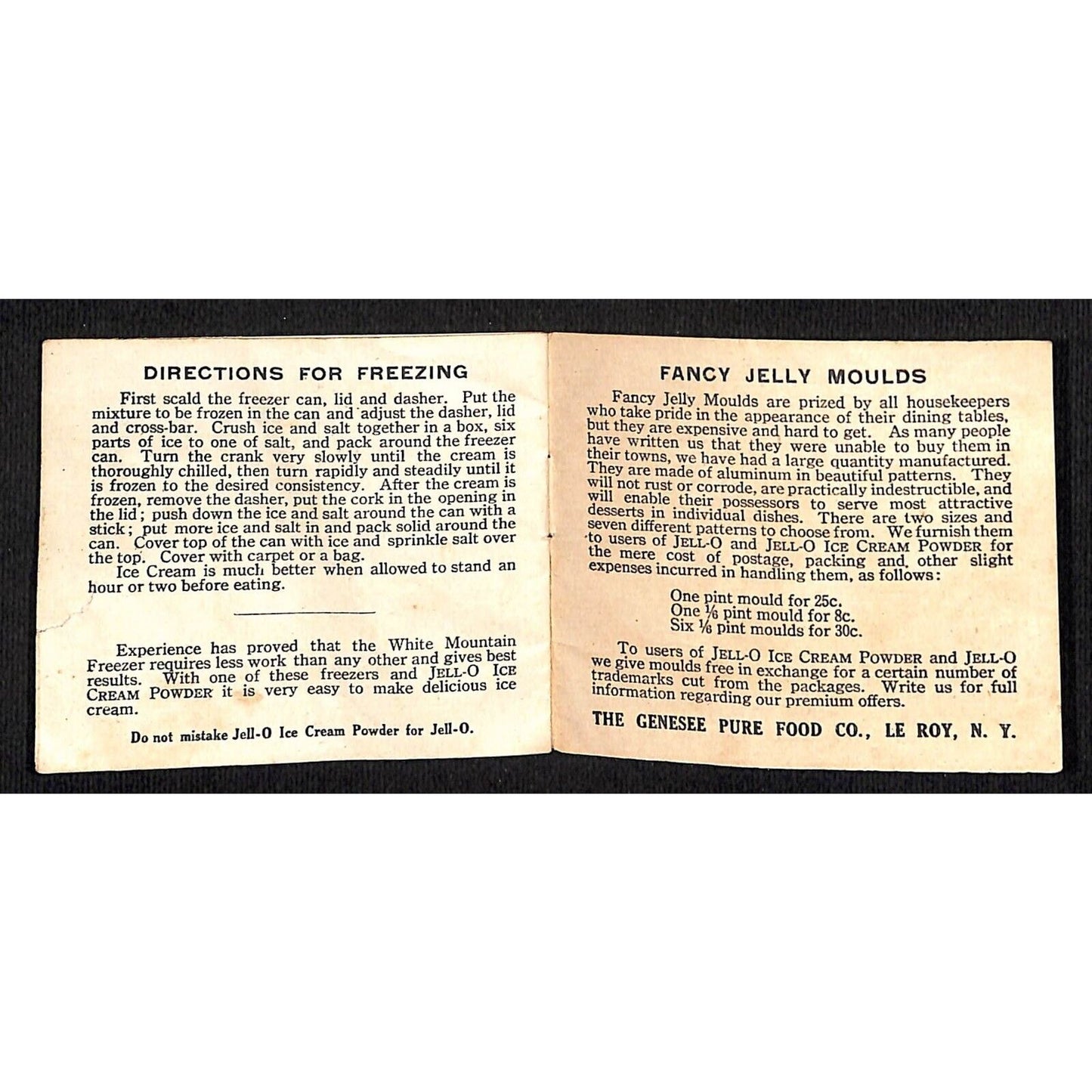 Jell-O Ice Cream Powder Small Recipe Book 8pp* c1910-20's