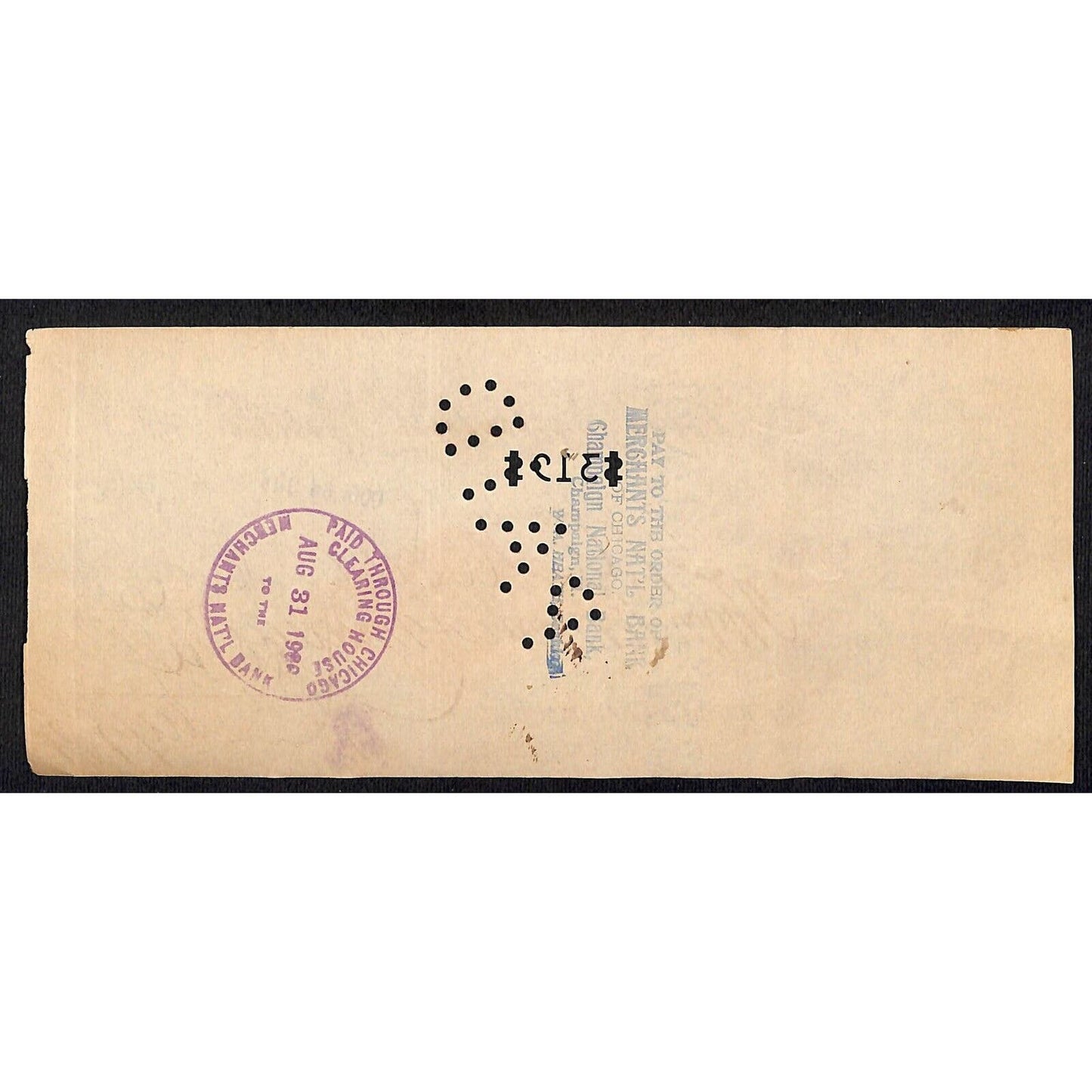 FNB Urbana, IL $319 1900 Bank Check Revenue Stamp w/ University Vignette