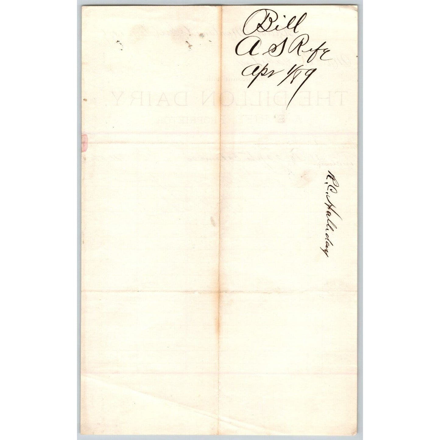 Dillon MT A.S. Rife Dillon Dairy 1889 Cream Billhead R.C. Halliday*