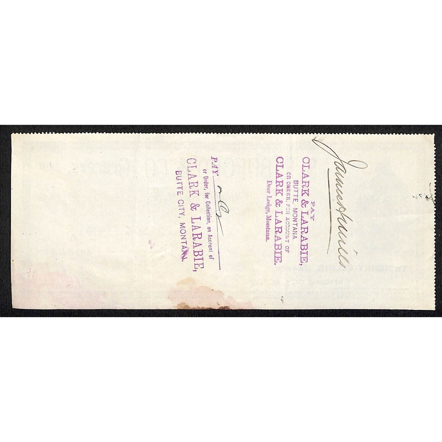 1888 Henry Elling Virginia City Montana Territory S.R. Buford Grocers Check #195
