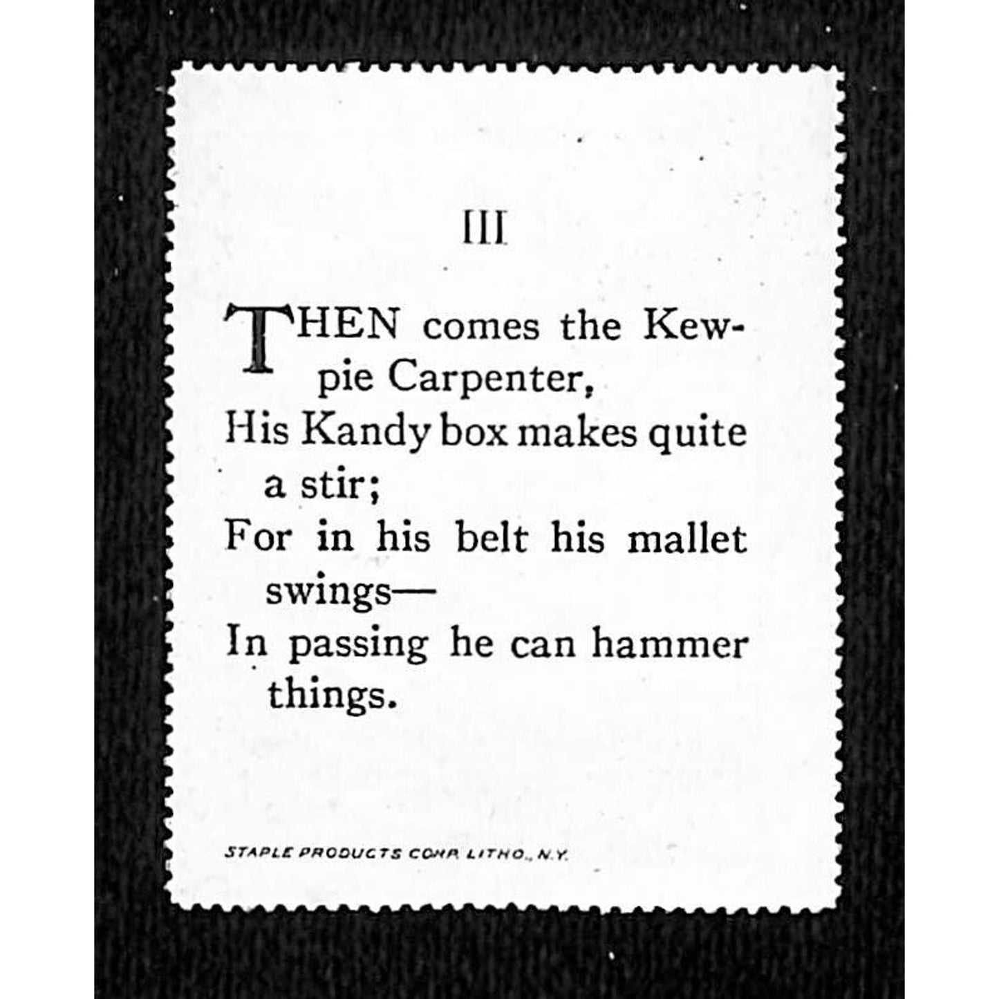 Powell's Kewpie Kandies "The Carpenter" Poster / Cinderella Stamp c1915 VGC