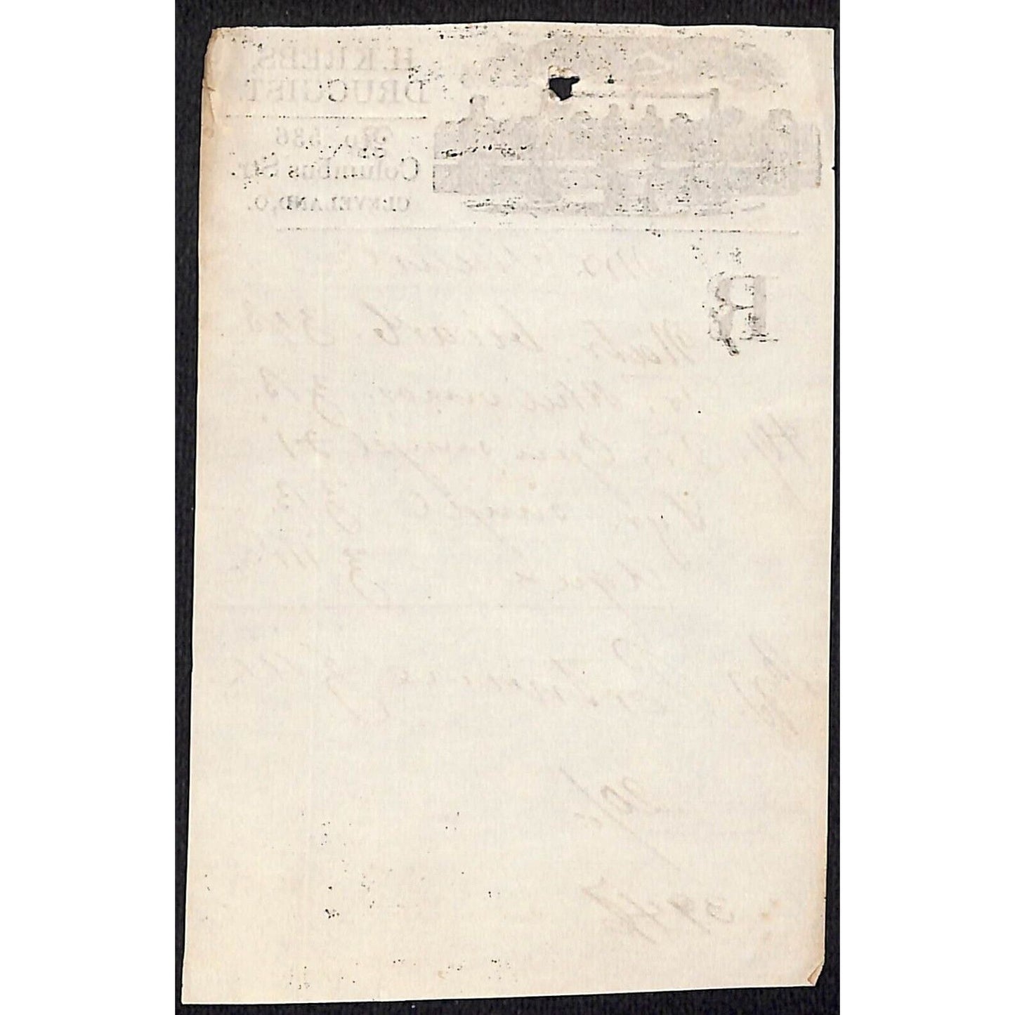 H. Krebs, Druggist Columbus St. Cleveland c1870's* Prescription #3947